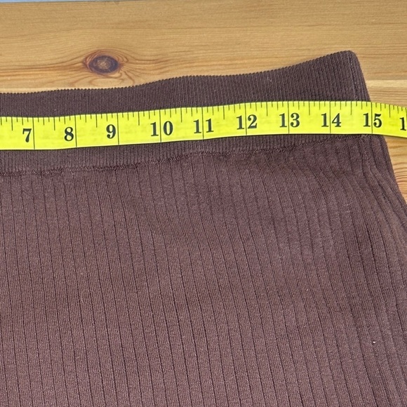 Paper Label | Midi Sweater Skirt | Women's Cotton Blend Brown Ribbed Knit Skirt - Picture 5 of 6